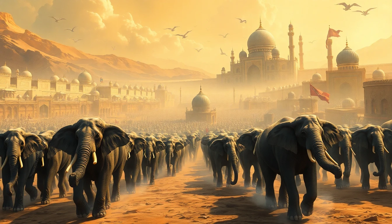 رسم توضيحي لجيش الفيلة يقترب من مكة المكرمة