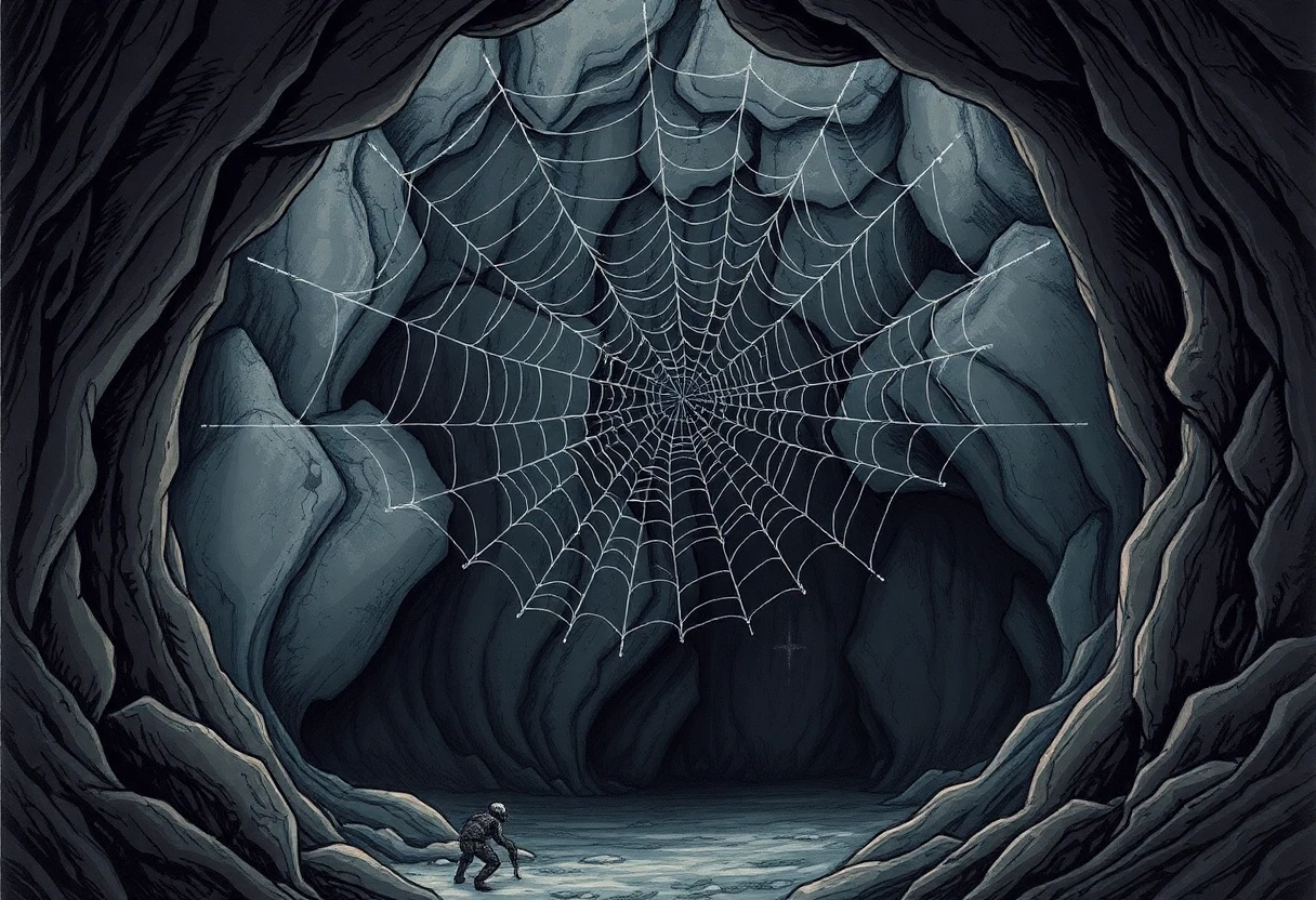 صورة لعنكبوت ينسج شبكته الدقيقة