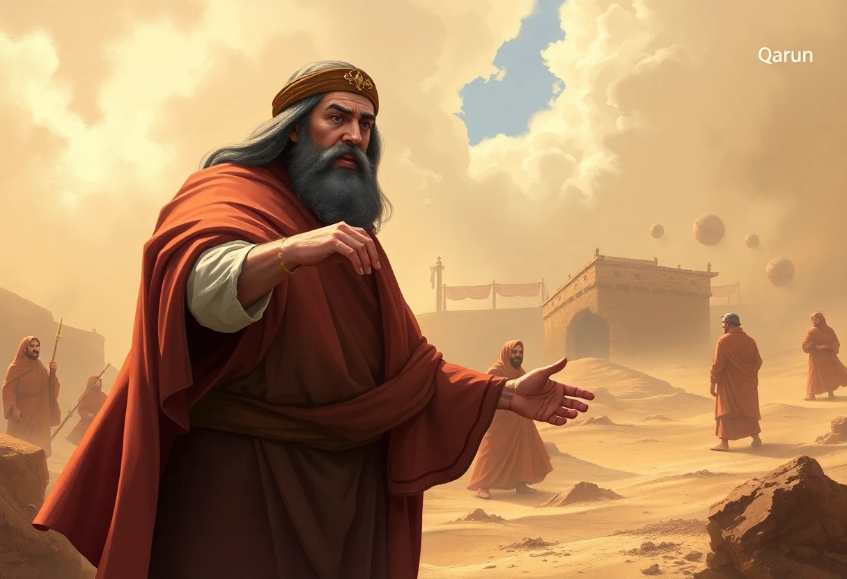 صورة تمثل قصة قارون، الرجل الغني المتكبر